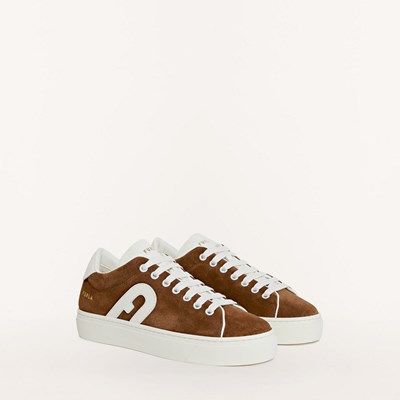 Women's Furla Joy Sneakers Brown White | 6427-GBPDL