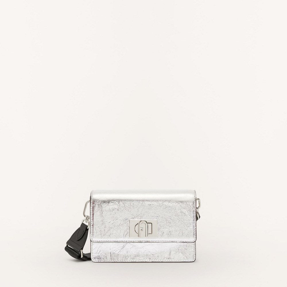 Women\'s Furla 1927 Soft Crossbody Bags Silver Black | 6183-KYVLO