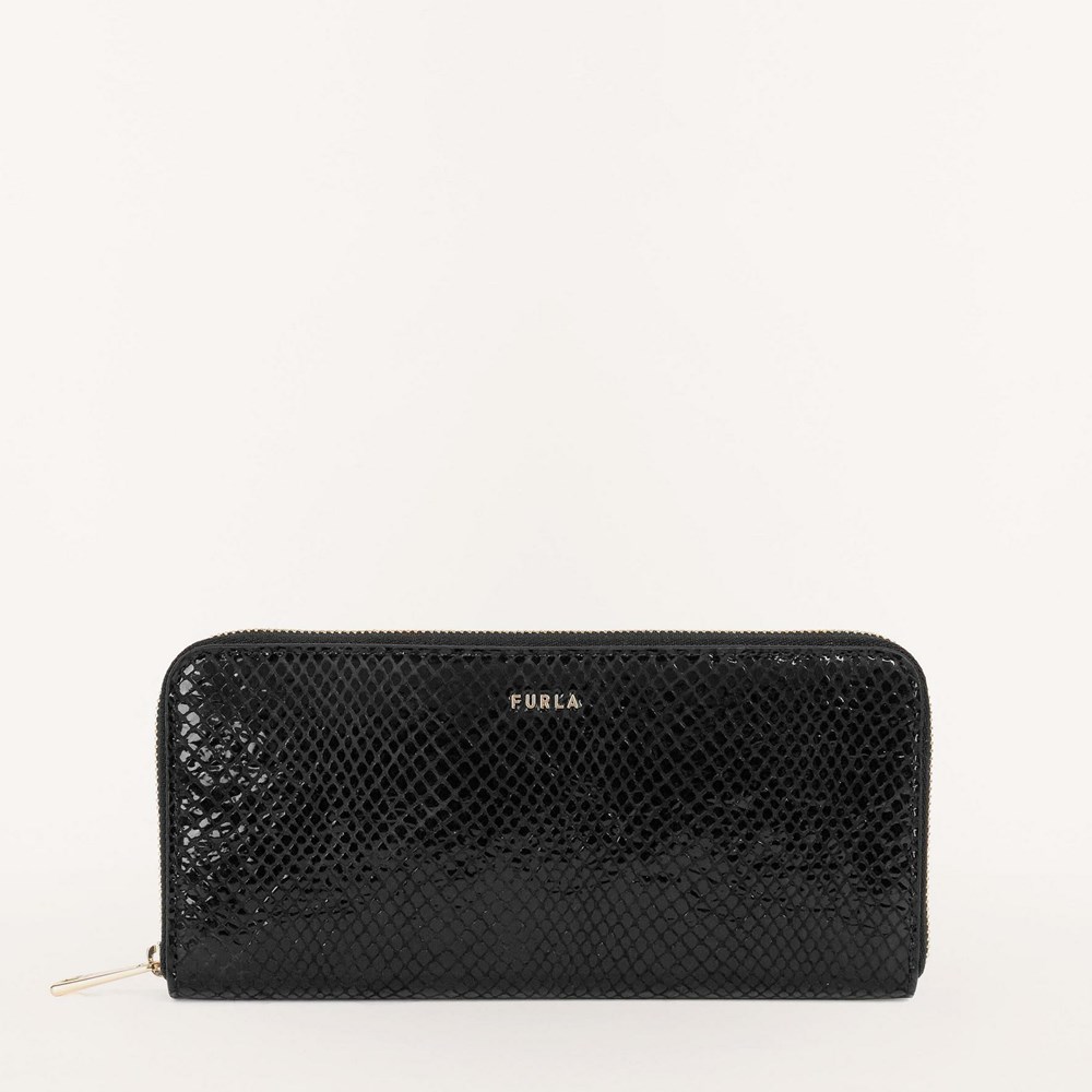 Women\'s Furla Babylon Ziparoud Wallets Black | 8167-WJRZQ