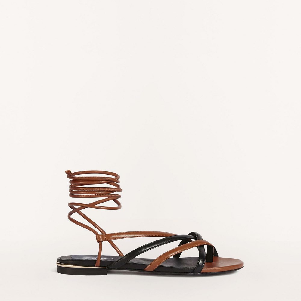 Women's Furla Code Sandals Brown Black | 1324-FWHVR