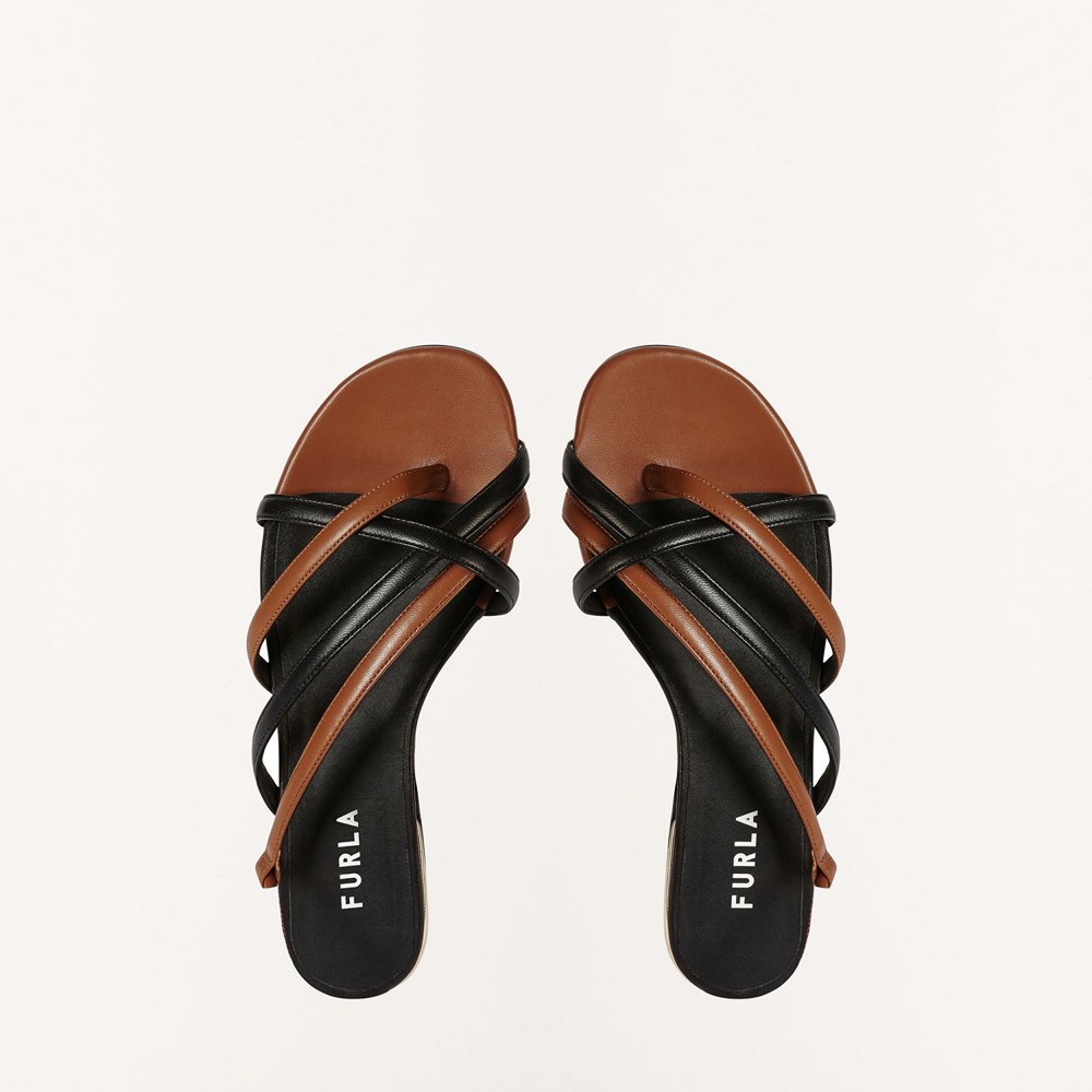 Women's Furla Code Sandals Brown Black | 1324-FWHVR