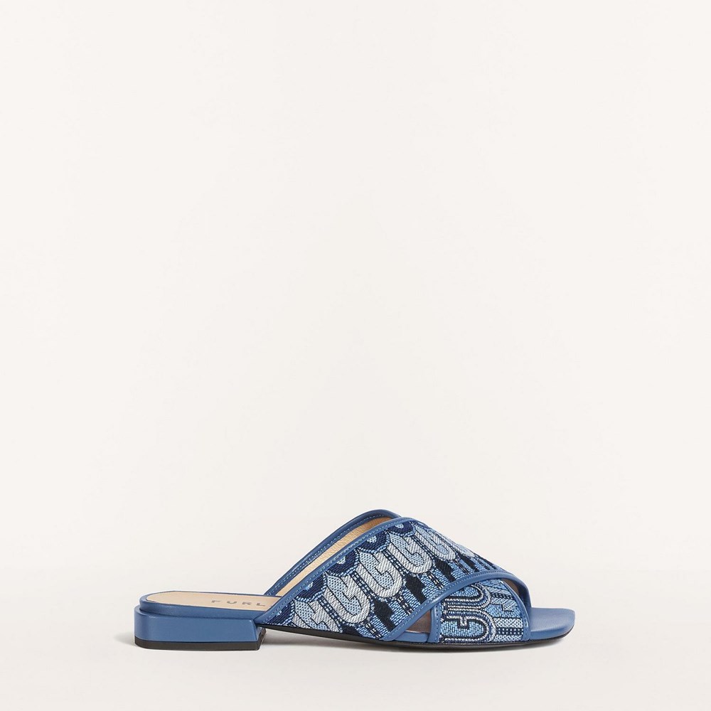 Women's Furla Cross Sandals Blue | 6948-BKQES