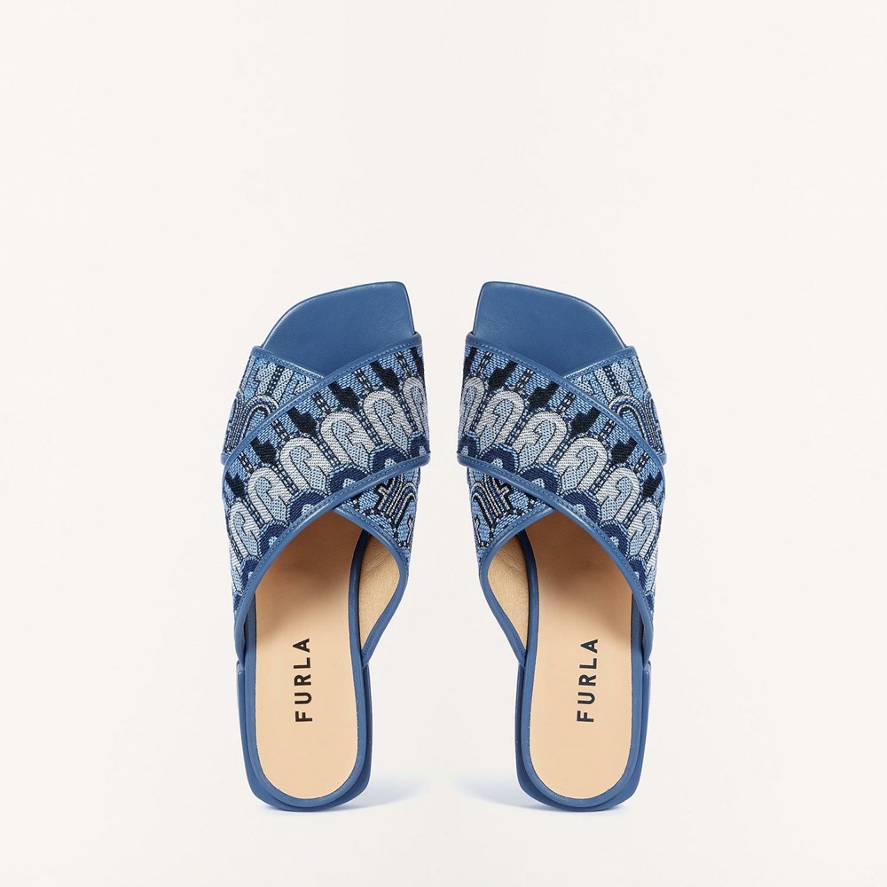 Women's Furla Cross Sandals Blue | 6948-BKQES