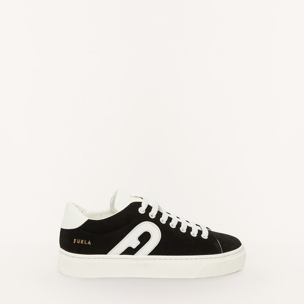 Women's Furla Joy Sneakers Black White | 9687-VPQBL