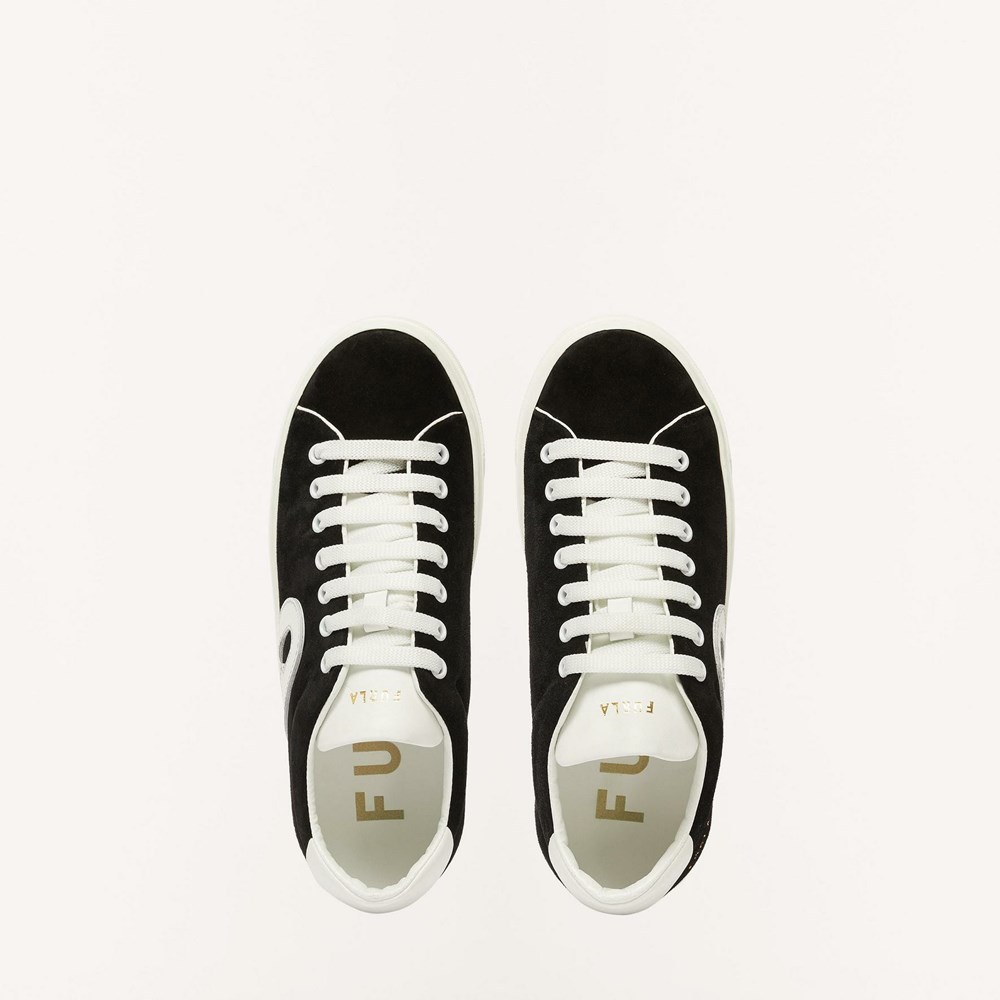 Women's Furla Joy Sneakers Black White | 9687-VPQBL