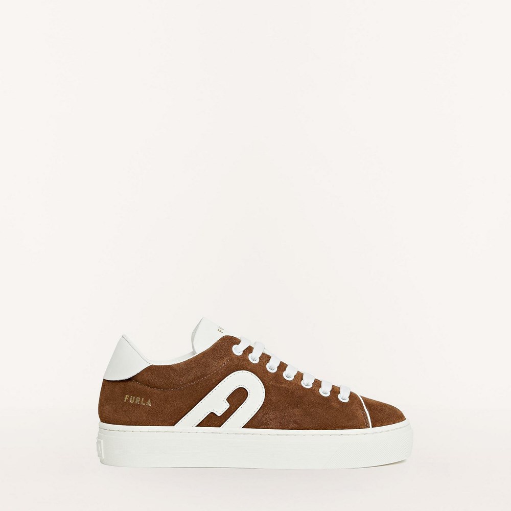 Women's Furla Joy Sneakers Brown White | 6427-GBPDL