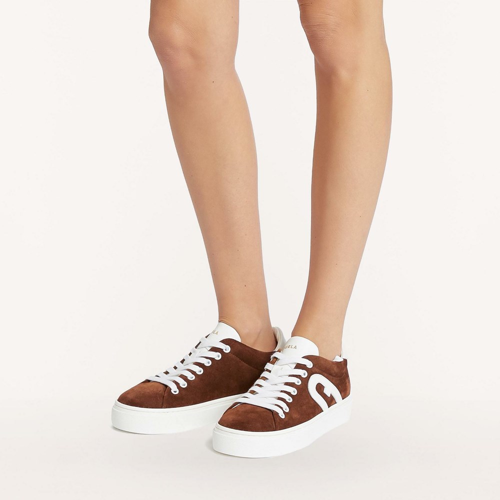 Women's Furla Joy Sneakers Brown White | 6427-GBPDL