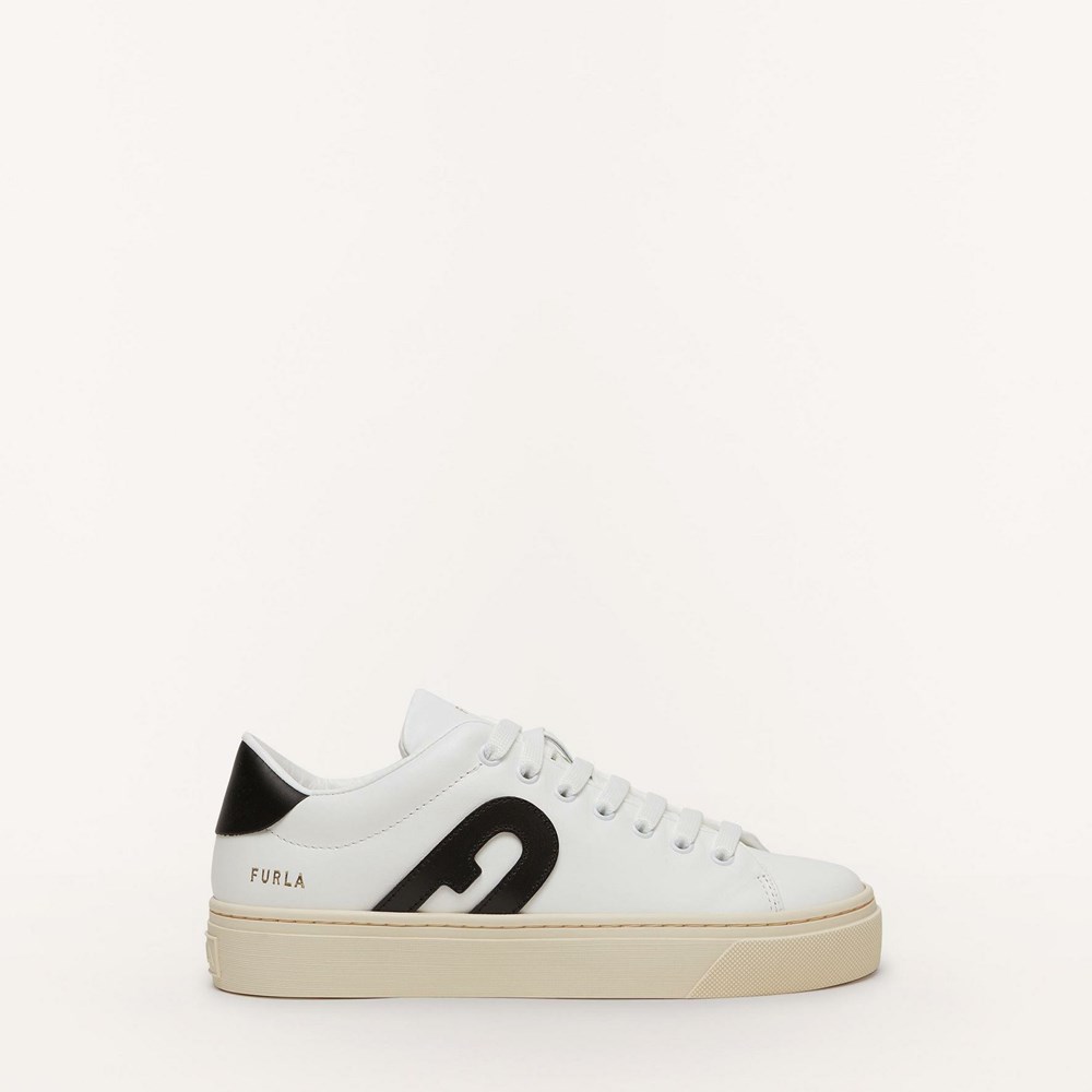 Women's Furla Joy Sneakers White Black | 4289-SFVTL