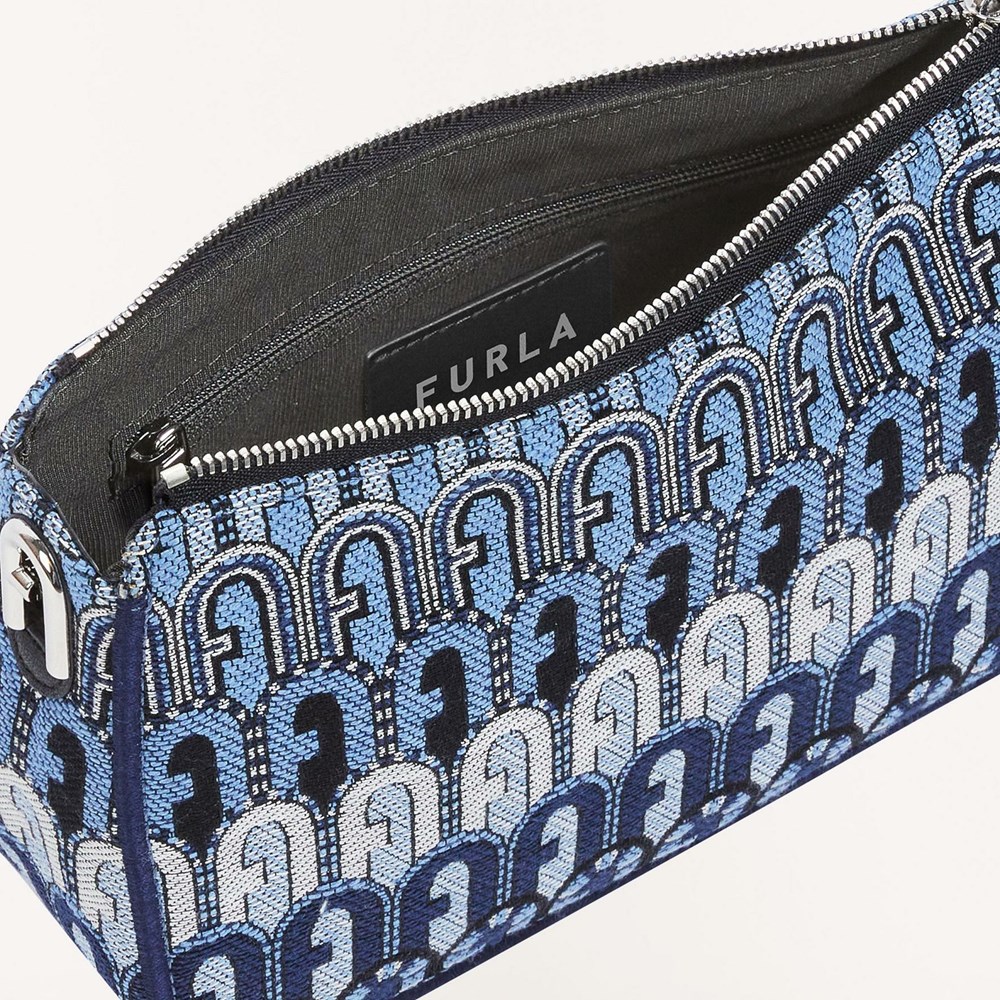 Women's Furla Moon Shoulder Bags Blue Black | 6795-MWJRS