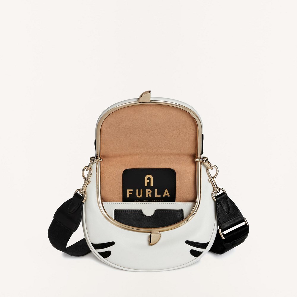 Women's Furla Portagioia Crossbody Bags White Black | 0597-DWPGM