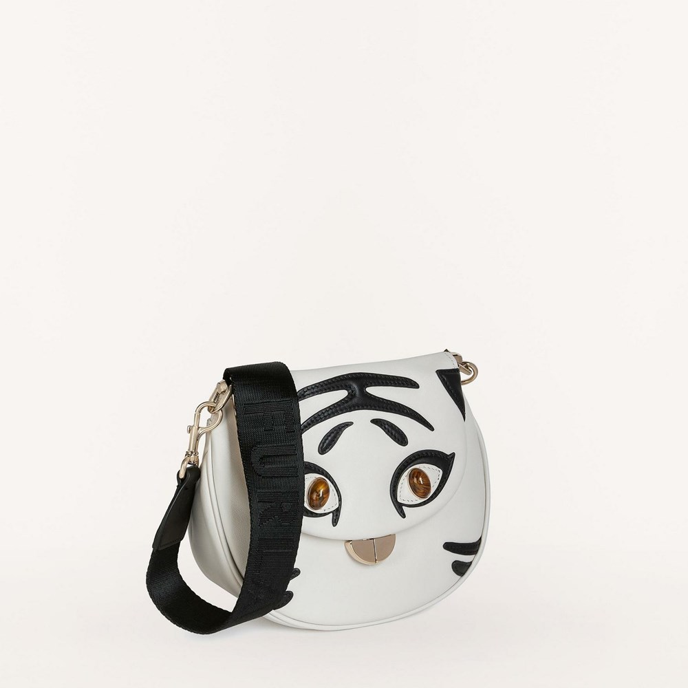 Women's Furla Portagioia Crossbody Bags White Black | 0597-DWPGM