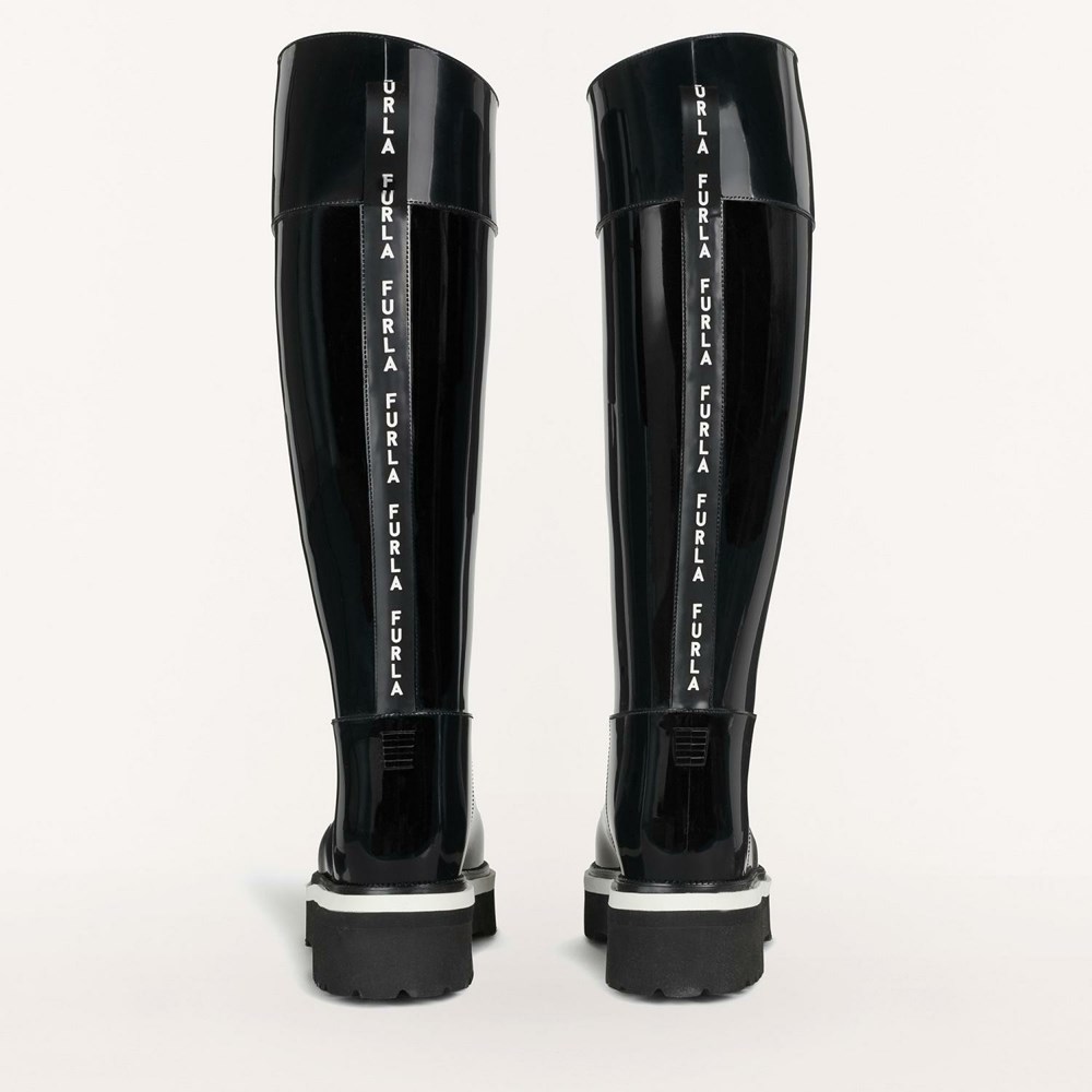 Women's Furla Rainbow Boots Black White | 9358-URZWB